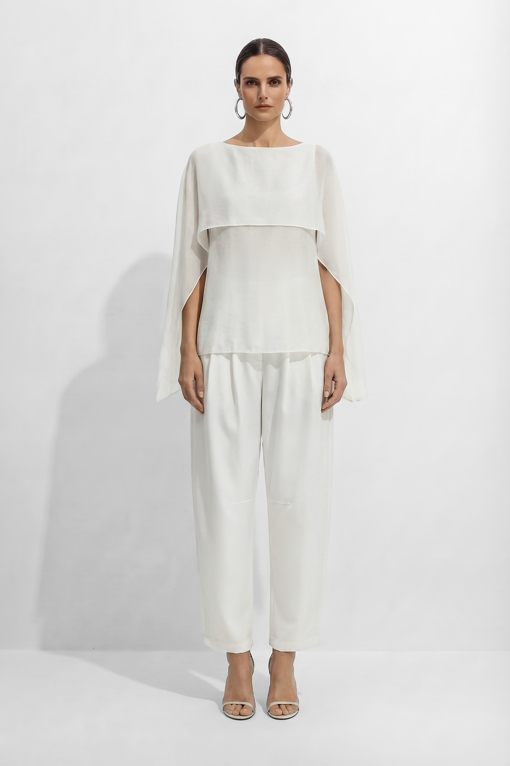 Angel Poise White Layered Capelet Top